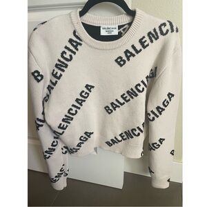 Balenciaga cropped crew neck sweater in white